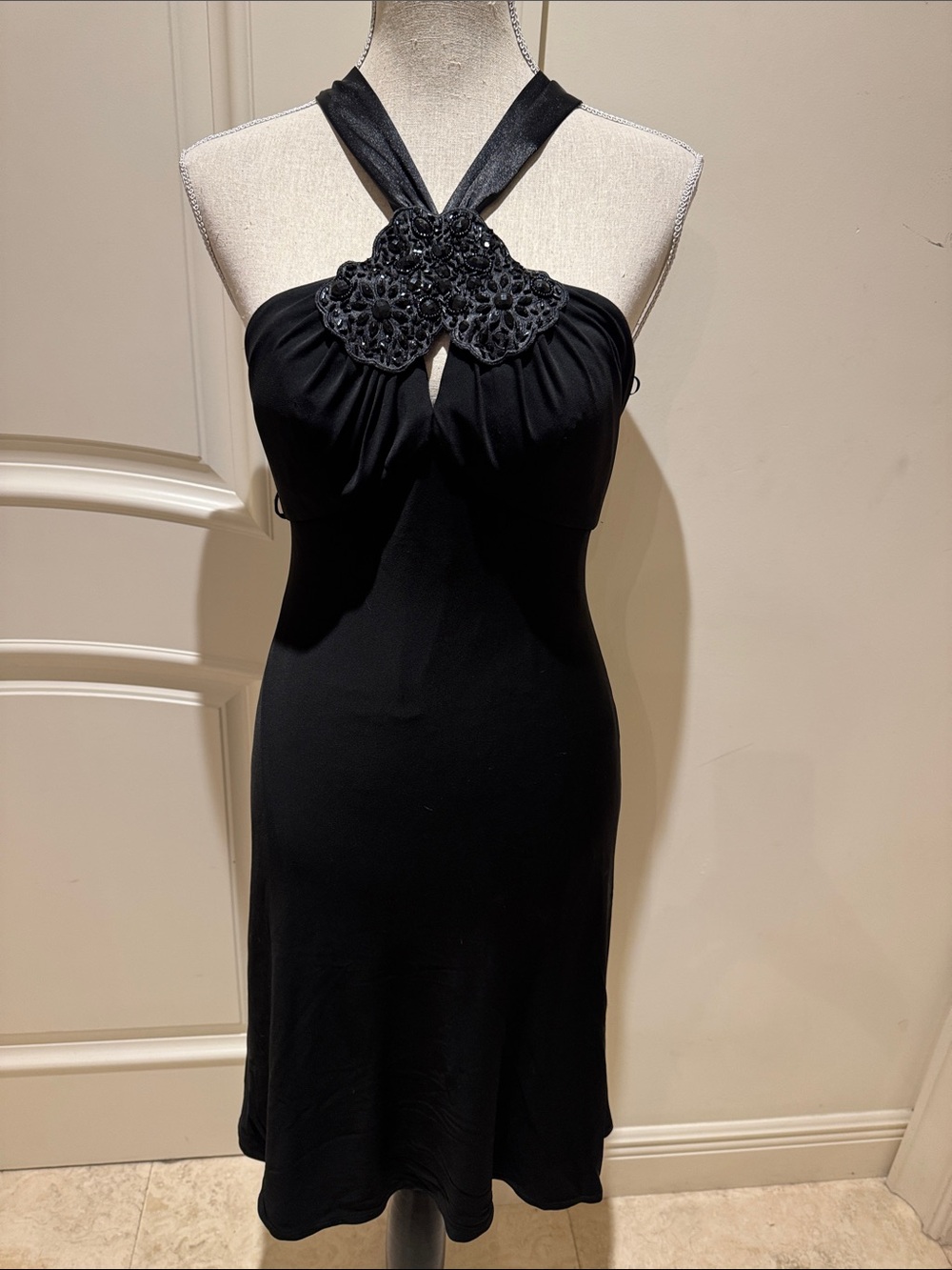 Black One-Shoulder Embellished Cocktail Dress